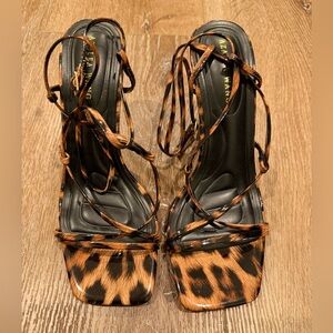 NEW Azalea Wang Kaylin-Leopard Stiletto Sandal, Brown-Multi, Size 6